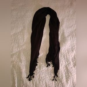 Black Floral Scarf With Fringe